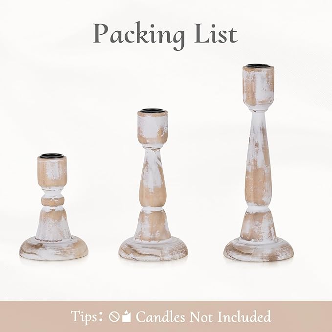 Wooden Taper Candle Holders: Wood Candlestick Holders Rustic Farmhouse Fall Decor for Living Room Dinning Table Centerpiece Christmas Set of 3