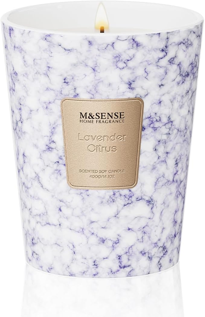 M&SENSE Lavender Citrus Scented Candles for Home, 3 Wick Highly Scented Jar Candle, 14.1 Oz 80H Long Lasting Burning Christmas Candle for Women, Aromatherapy Candles for Holiday Christmas Gift
