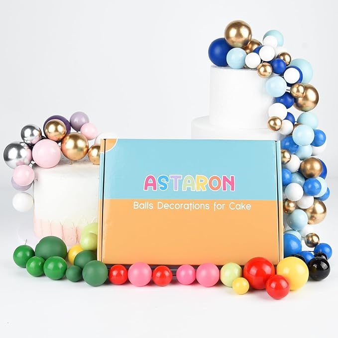 ASTARON 20 Pcs Ball Cake Topper Decorations Mini Cake Balloons Sticks Blue Glitter Cake Topper Balls for Graduation Wedding Birthday Cake Decorations