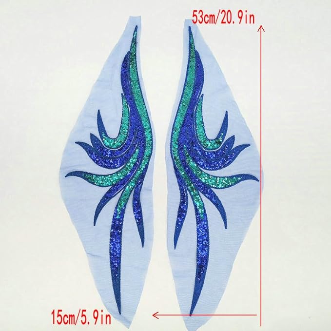 Sequin Embroidery Phoenix Tail Sticker Embroidery Cloth Sticker Stage Performance Costume Dress Decoration Accessories (Blue)