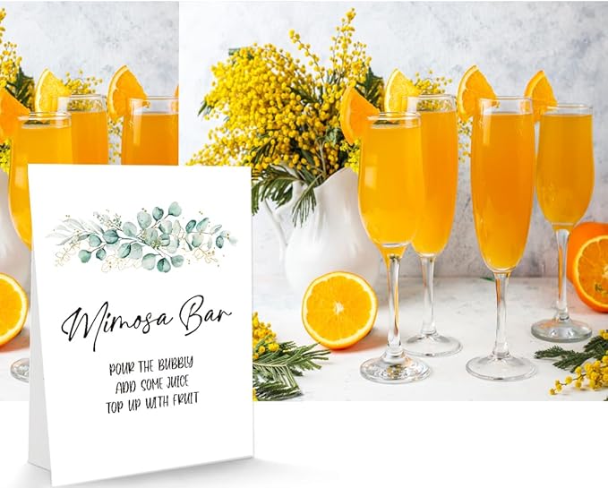 UHADRE Baby Shower Mimosa Bar Sign, Eucalyptus Greenery Gold Boho Baby Shower Sign (8 x 11 inch) BSS10
