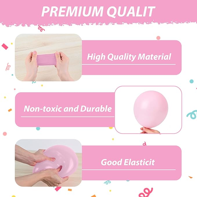 Pink Balloons, 50pcs Pink and White Balloons, Rose Gold Macaron Pearl Latex Party Balloon Confetti Balloon for Girl Woman Valentine Birthday Party Baby Shower Gender Reveal Wedding Decorations