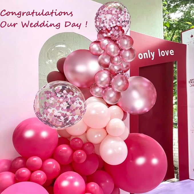 Pink Balloon Garland Arch Kit, 156 Pcs Hot Pink Light Pastel Pink Metallic Balloons Different Size 18 12 10 5 inch for Baby Shower Bridal Birthday Princess Wedding Party Decorations