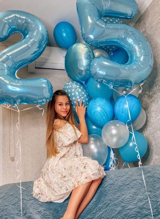 40 Inch Pearl Blue Mylar Foil Number 6 Birthday Balloon, Digital Balloons for 6 16 Boy Girl Party Decorations Supplies, Big Helium Balloon Numbers for 26 36 46 60 Men Women Anniversary