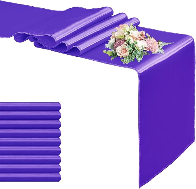 10 Pack Satin Table Runner 12 x 108 Inch Long,Satin Silk Table Runner for Wedding,Birthday Party and Banquet Decoration,Purple