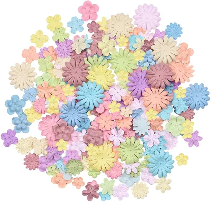 100 Pcs Handmade Mixed Flowers Mulberry Paper Flowers 18 mm - 1.5 Inch Scrapbooking Wedding DIY Craft Supplies Card (Pastels Tone)