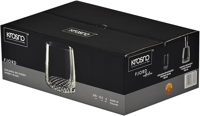Krosno Whisky Glasses | Set of 6 | 12.5 oz | Fjord Collection | Drinking Glasses Cocktail Glasses Gift Box | Home, Restaurants and Kitchen Set | Dishwasher Safe Glass Cup