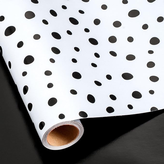 Burymento Black Lrregular Wave Point Wrapping Paper, Reversible Gold Gift Wrap for Birthday, Valentines, Mothers day, Graduation, Wedding, Fathers day, Baby Shower, Christmas (17in x 16.4ft)