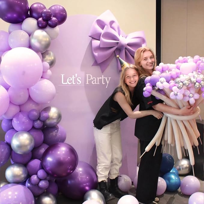 Purple and Silver Balloon Garland Arch Kit, 166Pcs Purple Metallic Pastel Lavender Maca Lilac Violet Gold Chrome Balloons for Birthday Wedding Baby Shower Party Decoration