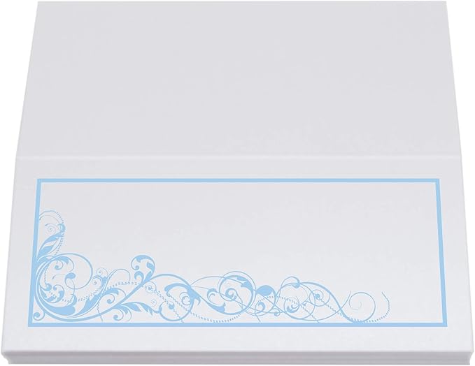 Scribble Vintage Swirl Place Cards, Light Blue (Choose Color), Set of 25, Pre-cut and Scored - Wedding, Party, Dinner, and Special Events - Made in the USA