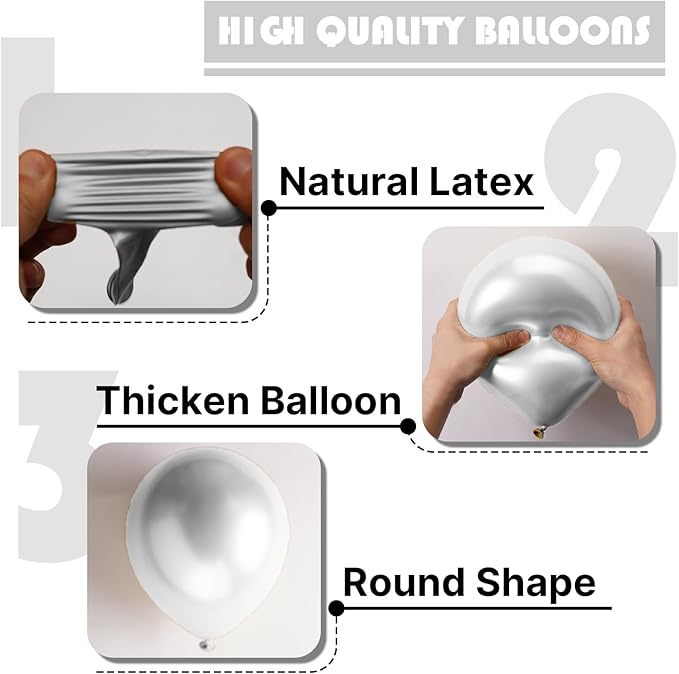 PartyWoo Metallic Silver Balloons 100 pcs Different Sizes Pack of 36 18 12 10 5 Inch Chrome Silver Balloon Arch Kit Garland for Graduation New Year Wedding Birthday Party Decorations Silver-G102