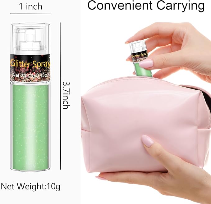 Emerald Green Hair and Body Glitter Spray 10g, Holographic Shimmer Powder Mist for Halloween, Carnival, Festival Makeup, Fantasy Fairy Looks, DIY Face Paint Costume Glitter