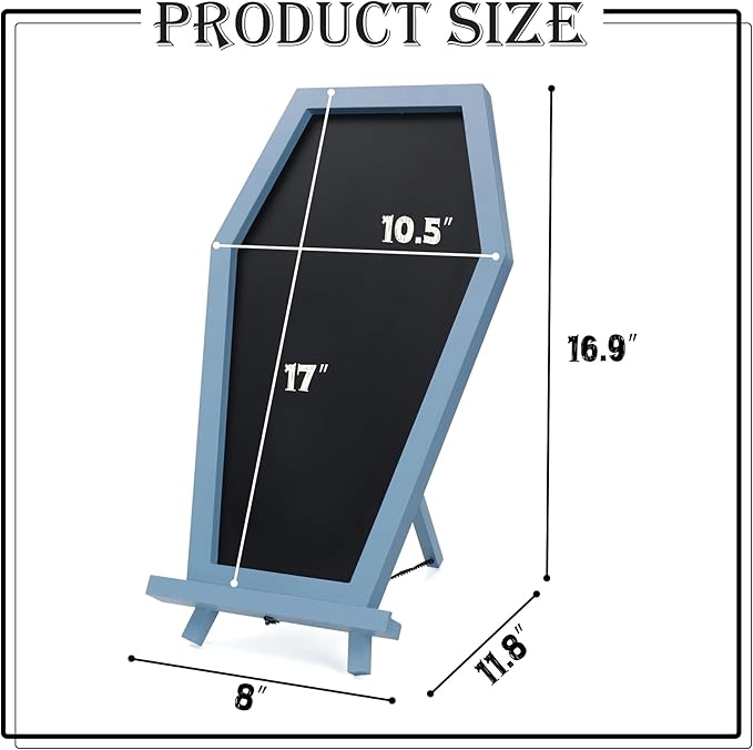 Coffin Chalkboard, Three Legged Stand-up Chalk Board for Desk, Magnetic Chalkboard Easel Sign Tabletop for Home, Office and School - Halloween Decorations Gothic Decor Spooky Gifts, 17''x10.5'', Blue