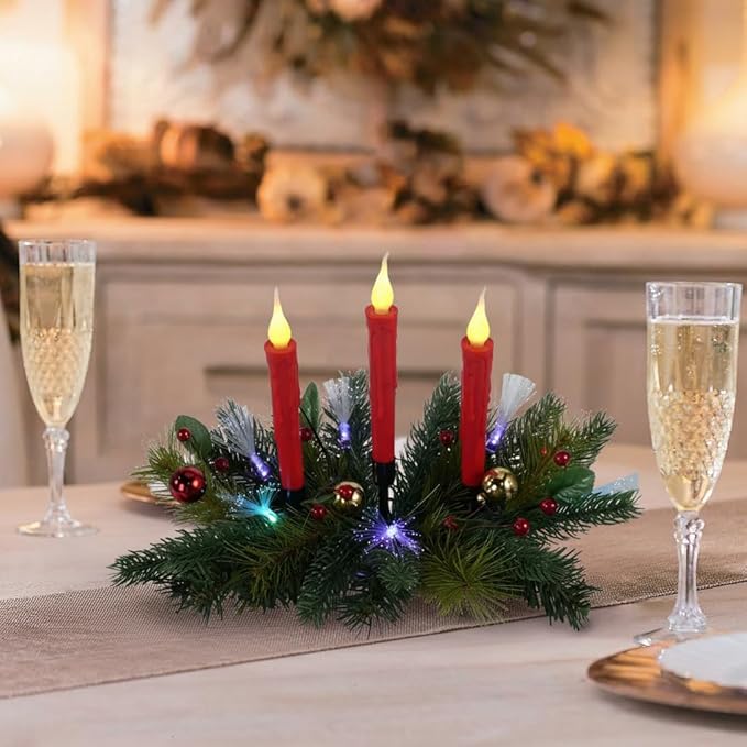 Aokudoni Christmas Decorations: Christmas Table Centerpieces with Artificial Pine Branches Berries Candles Indoor Xmas Decorations for Dining Tables Fireplace Mantel