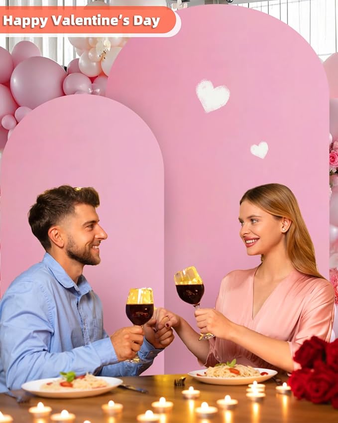 HEMMOTOP Pink Arch Backdrop Cover 7.2 ft, 6ft, Wedding Arch Covers Stretchy Backdrop 2 Set, 2-Sided Arched Stand Background for Birthday Party, Baby Shower, Pink