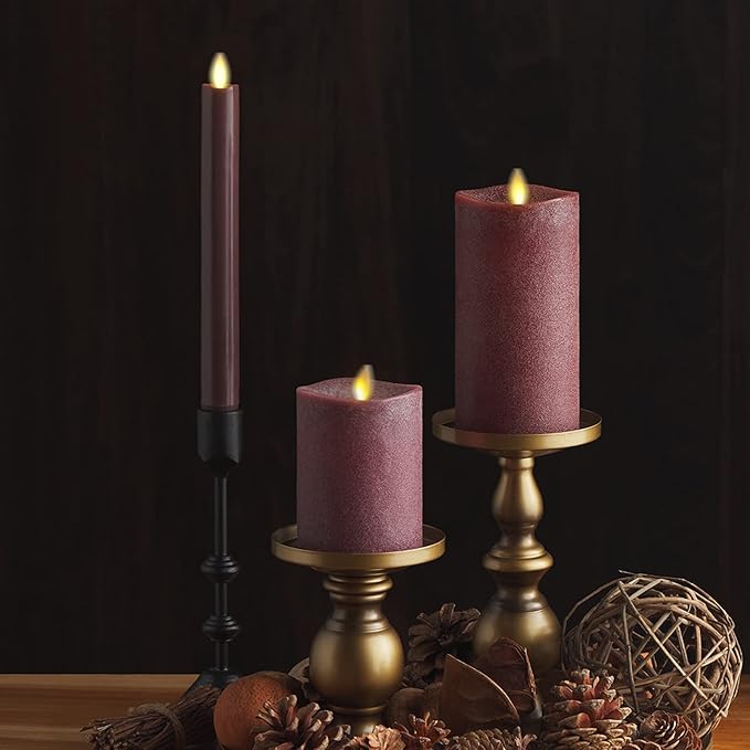 Luminara - Flameless LED Battery Operated Flickering Pillar Candles - Raisin - Pack of 1-3x6.5- Realistic Moving Flame Real Wax Indoor/Outdoor Decor