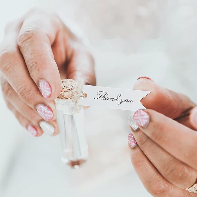 G2PLUS 100 PCS Mini Thank You Gift Tags with String, 2.8'' x 0.8'' White Paper Hang Tags for Art&Craft, Gift Wrapping, Wedding, Bridal Showers, Birthdays, Parties, Christmas