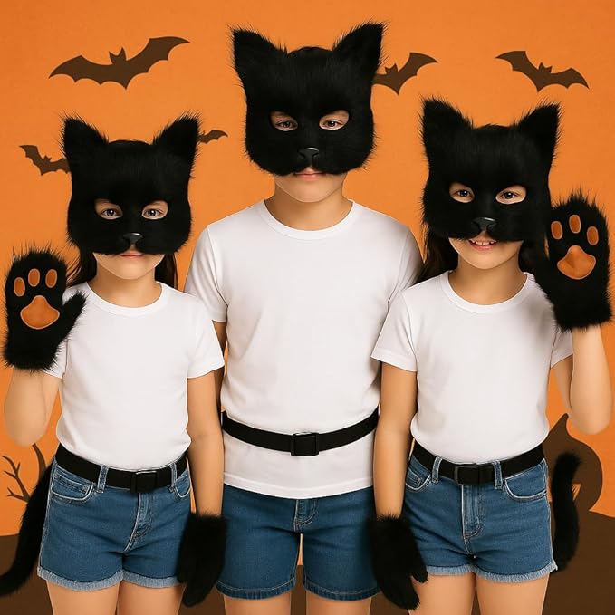 Fox Mask Wolf Fox Tail Cat Cosplay Set: Furry Mask + Paw Gloves + Tail, Ideal for Halloween & Themed Parties