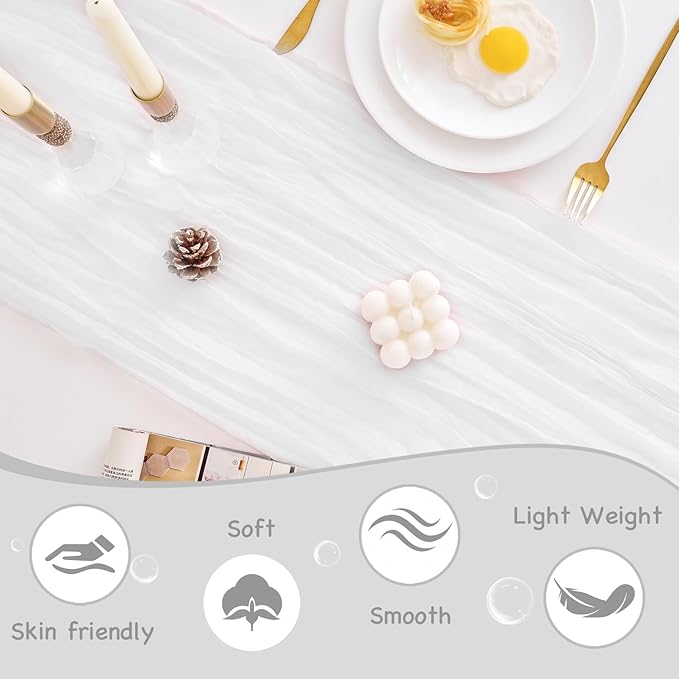 10 Pack White Table Runner 120 Inch Cheesecloth Table Runner 10FT Rustic Boho Gauze Table Runner Long Cheese Cloth Table Runner Semi Sheer Runners for Wedding Bridal Baby Shower Party