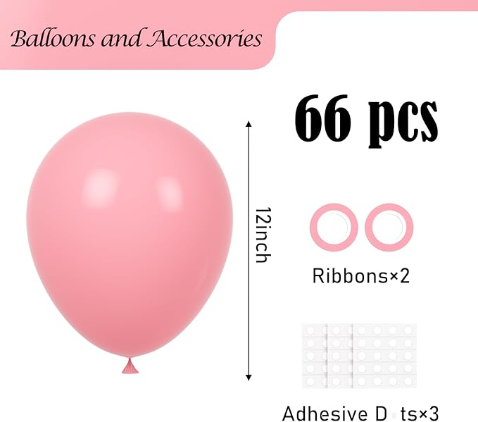 Retro Pink Balloons, 66pack 12inch Blush Pink Balloons Latex Party Balloons for Birthday Baby Shower Valentine's Day Graduation Wedding Gender Reveal Anniversary New Year Party Decorations