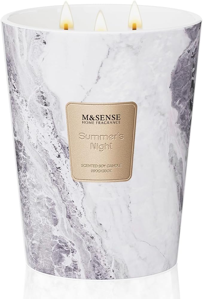 M&SENSE Extra Large Candle 35oz 150H Summer Night Scented, 3 Wick Highly Scented Jar Candles, XL Large Christmas Gift Candle for Women, Long Lasting Burning for Holiday, Thanksgiving, Christmas
