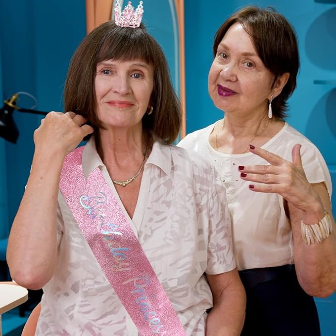 Birthday Princess Sash for Women Tiara & Crowns Headbands for Girls Happy Birthday Party Accessories Favor Supllies Leona Pink Silver, 2 Pack