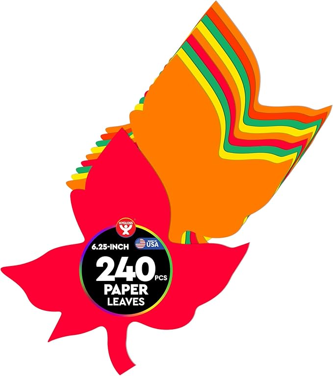 Hygloss Leaf Shape Paper Cut-Outs for Arts & Crafts-Many Creative Uses-Fall-Themed Activities-6.5 Inches-240 Pcs, Assorted Vibrant Colors
