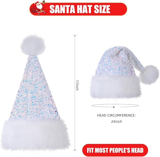 Personalized Sequin Santa Hat for Adults, Red Glitter Christmas Party Hat, Xmas Halloween New Year Holiday Headwear