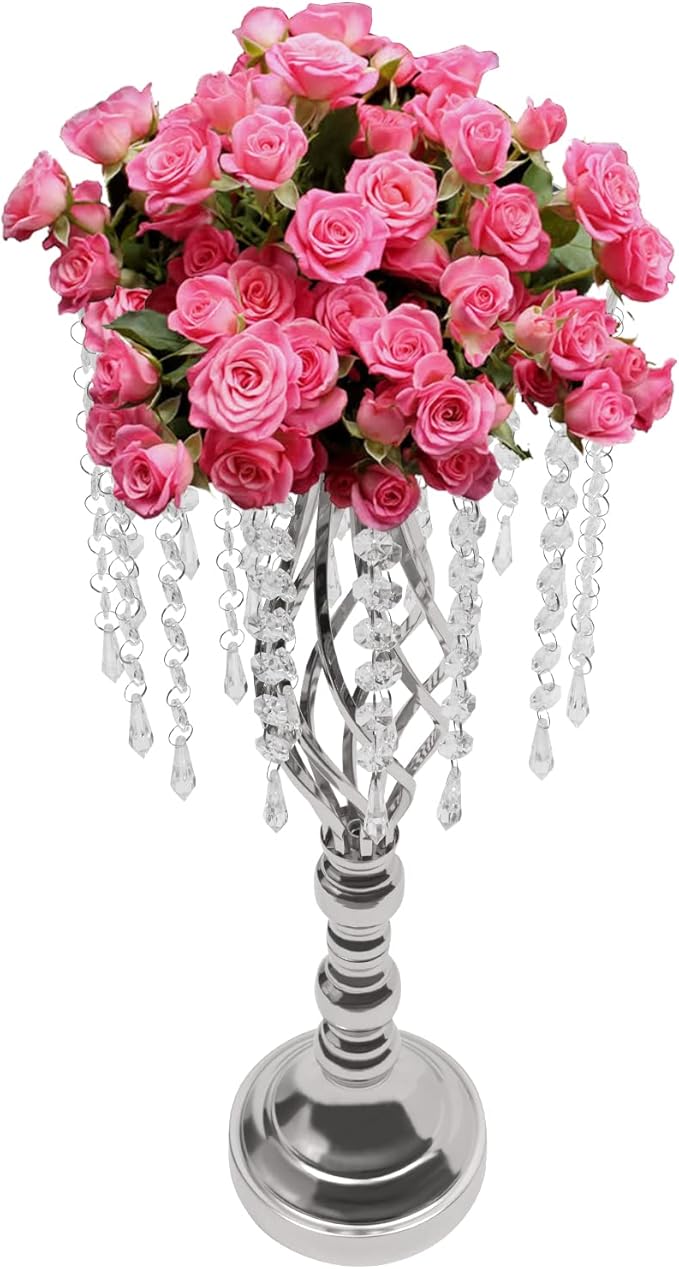 Wedding Centerpieces Gold Vases,10PCS Metal Flower Candle Holder with Sparkling Crystal Beads,Crystal Flower Vase Metal Flowers Stand for Party Tables Decorations (10pcs-Sliver-14cm)