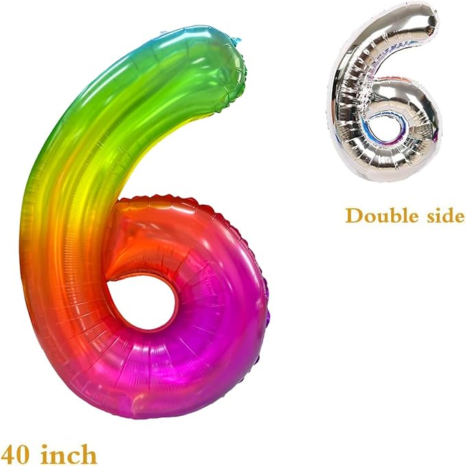 Rainbow Number 6 Balloon 40 Inch Rainbow 6 Balloon Giant Helium Foil Number 0 to 9 Balloons Birthday Wedding Party Digital Decorations Number 6