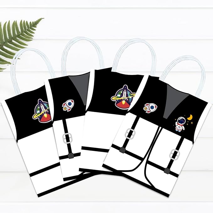 16 Pieces Astronaut Vest Birthday Goodie Bags,Outer Space Gift Snacks Treat Candy Favors Bags with Handles for Space Suit Theme Birthday Party Decorations