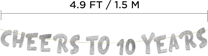 Cheers to 10 Years Silver Glitter Banner - 10th Anniversary and Birthday Party Decorations