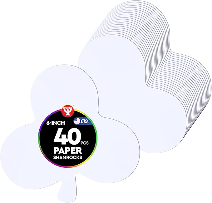 Hygloss Shamrock Shape Paper Cut-Outs for Arts & Crafts-Many Creative Uses-St. Patrick’s Day Activities- White -6 Inches- 40 Pcs