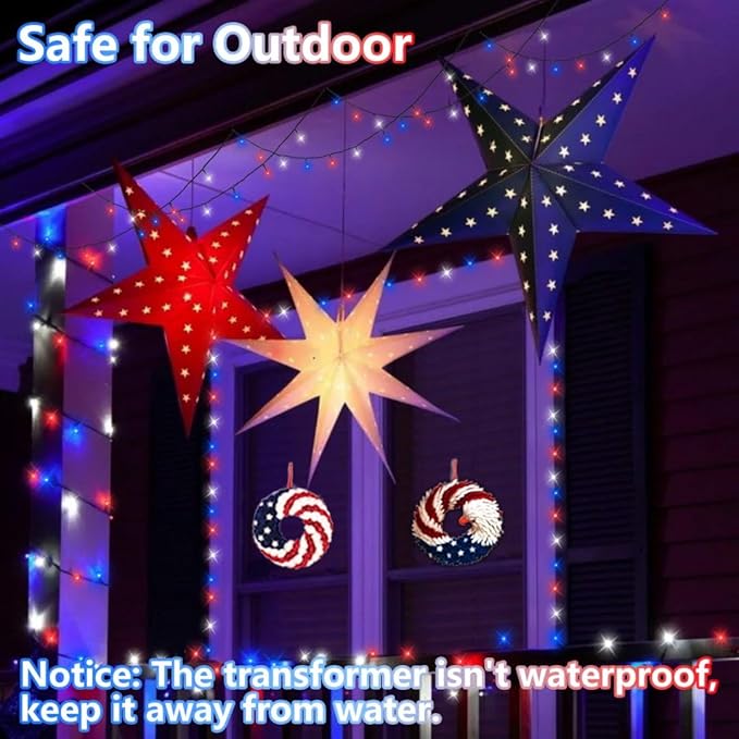 YEGUO 500LED 165ft 4th of July led Lights Outdoor Waterproof, Patriotic String Lights Plug in, Red White Blue led String Lights Indoor for 4th of July Memorial Day Independence Day Decor