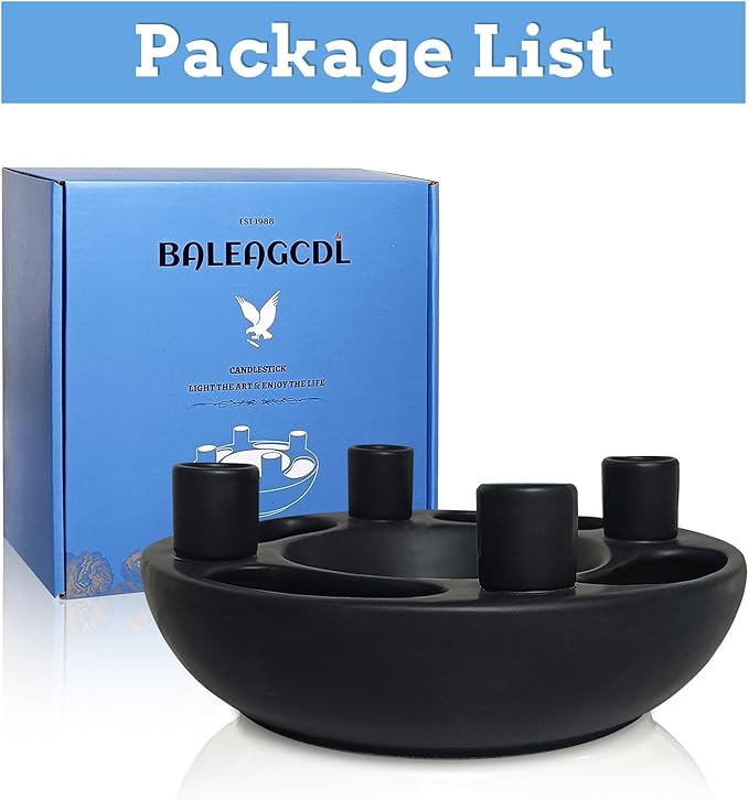 Christmas Advent Wreath Candle Holder 4 Taper Candlestick Seats Black Ceramic Candle Stand for Holiday Modern Home Party Kitchen Island Table Decor (Without Candles)