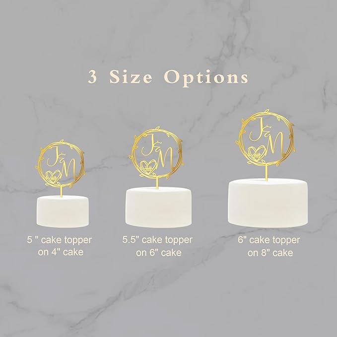 Personalized Initials Wedding Cake Topper in Acrylic Custom Wedding Anniversary Date Cake Topper Cake Decoration (Design 06)