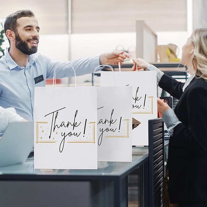 MESHA Gift Paper Bags 300 Pack 10X5X13 Inch White Large Shopping Kraft Bags Bulk with Handles Reusable for Business Grocery Birthday Wedding Kids Party Favors