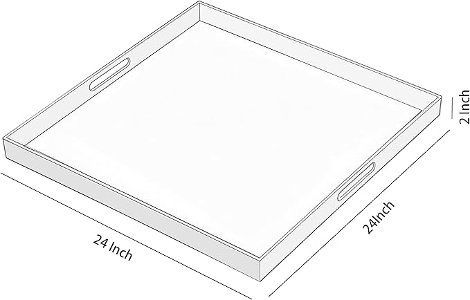 Glossy Black Acrylic Serving Tray with Handles-Butler Trays for Coffee Table, Snacks,Breakfast in Bed, Kitchen Countertop,Vanity,Makeup Organizer,Ottoman (Black, 20x20 Inch)