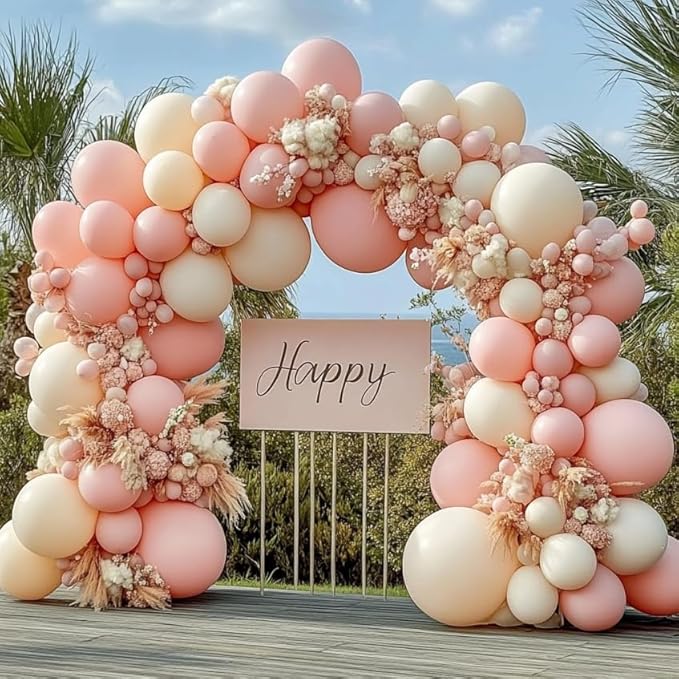 Pink White Nude Balloons Arch Kit, Double Stuffed Pastel Light Pink Cream Beige Peach White Balloon Garland Kit for Birthday Wedding Bridal Shower Anniversary Party Decoration