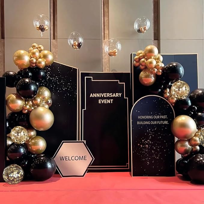 Black Gold Silver Balloon Garland Arch Kit, 166Pcs 5 10 12 18 inch Latex Balloons with Gold Confetti for 2025 New Year Graduation Wedding Birthday Party Decoration