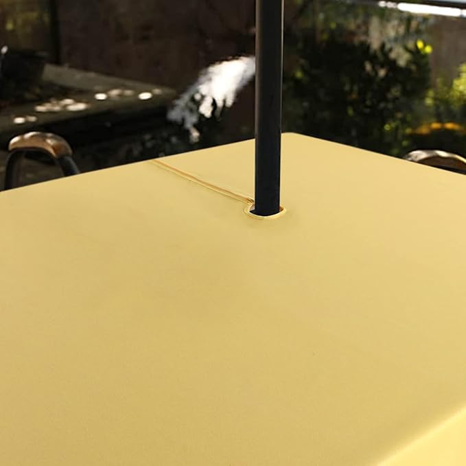 SARAFLORA Outdoor and Indoor Tablecloth -60x102 inch Yellow, Wrinkle Free Washable Waterproof Table Cloth with Umbrella Hole and Zipper Rectangle Table Cover for Spring/Summer/Patio/Picnic/BBQS/Party
