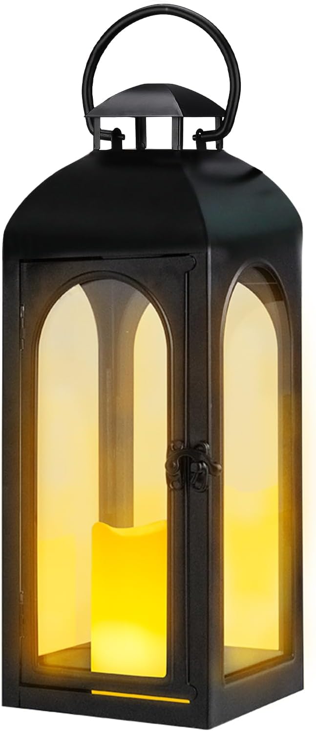 Christmas Lanterns Decorative Indoor, Christmas Lantern Outdoor with Timer, 16 Inch Decorative Candle Lanterns Flameless Light with Floral and Greenery for Table Centerpieces,Home, Porch Decor