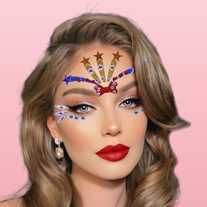 Mermaid Face Gems Stick Jewels for Women Cosplay Mermaid Halloween Club Eye Face Gems Stickers on Rave Party Gift for Kids Eye Face Jewels Temporary Tattoos Festival (Multicolored)