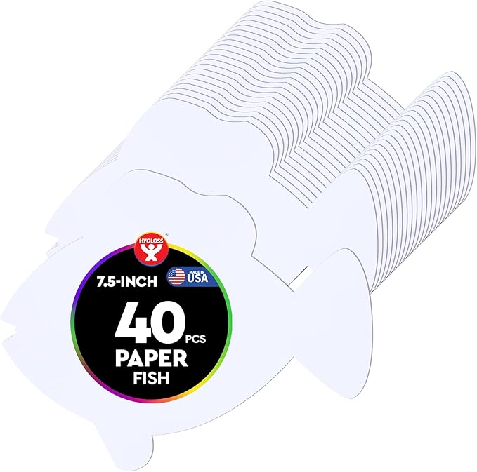 Hygloss Fish Shape Paper Cut-Outs for Arts & Crafts-Many Creative Uses-Classroom Activities-7.5 Inches-40 Pcs, White