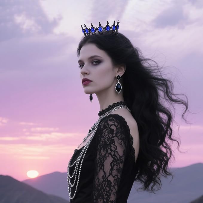 Black Crown for Women Crystal Tiara and Queen Crown for Girl Wedding Headband for Bride Hair Accessories for Costume Birthday Party Cake Decoration Prom