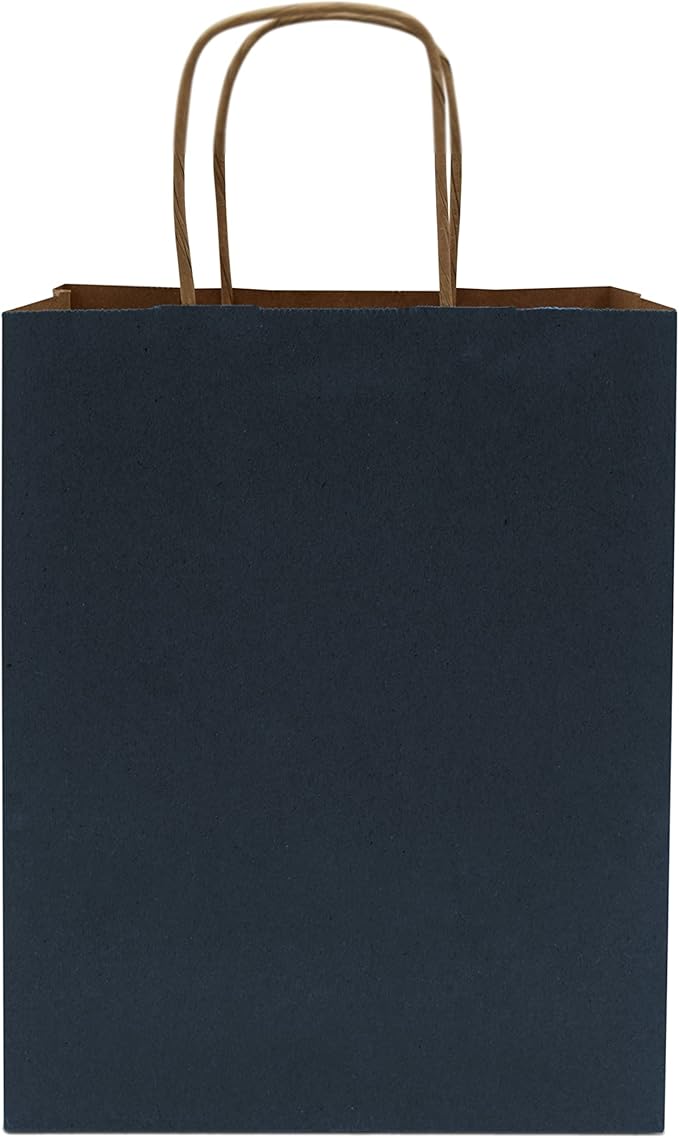 Prime Line Packaging Paper Gift Bags, Navy Blue Gift Bags, Small with Handles, Shopping Bags for Business, Goodies, Party Favor, Welcome, Graduation, Bulk, 8x4x10, 50 Pack
