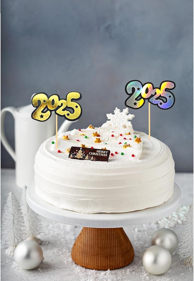 24PCS Glitter 2025 Cupcake Toppers, Happy New Year Cake Picks, 2025 New Year Eve Cake Topper for New Years Eve, 2025 New Year Party Decorations Supplies (A)