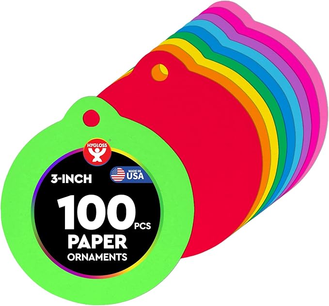 Hygloss Pre-Cut Ornament Shapes for DIY Holiday Arts and Crafts, Christmas Trees, Gifts Tags Bright Cardstock-3-Inches-100 Pcs, Assorted Colors