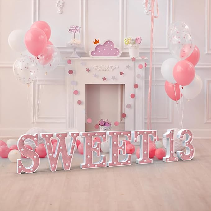 Marquee Light up Numbers 0-9, Battery Powered LED Light, Pink Glitter Plastic for 30th Birthday Decorations, Graduation Engagement Wedding Decor (Number 30)