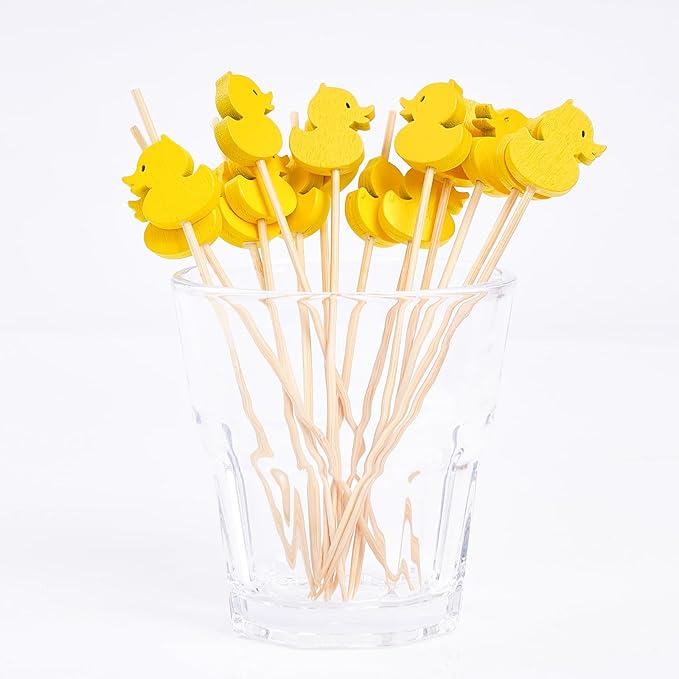PuTwo Toothpicks 100 Counts Picks Handmade Natural Bamboo Cocktail Sticks,Yellow Ducks